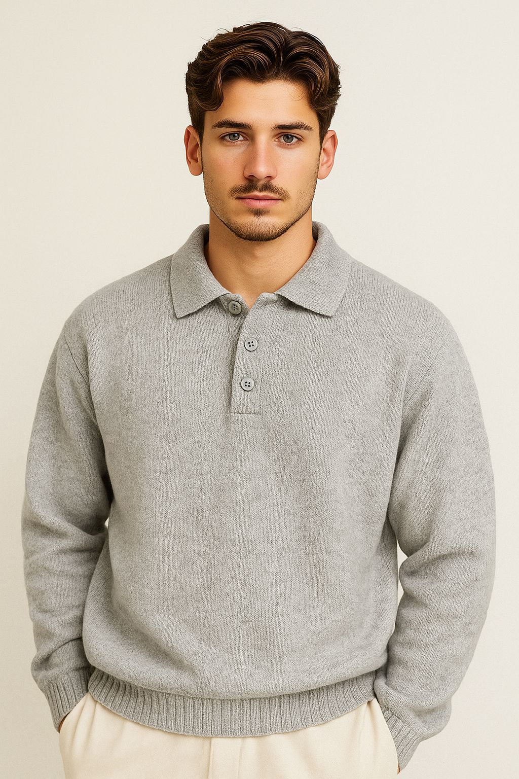 Men knitted polo sweater